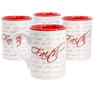 Inspirational Words Faith 4-Piece 16 oz. Stoneware Mug Set in Red