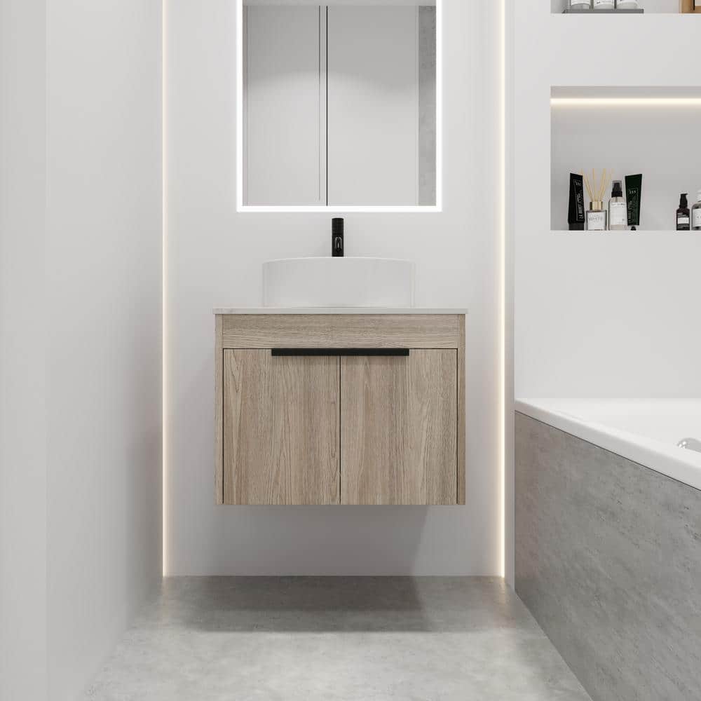 24 in. W x 19 in. D x 23 in. H Single Sink Floating Bath Vanity in White Oa
