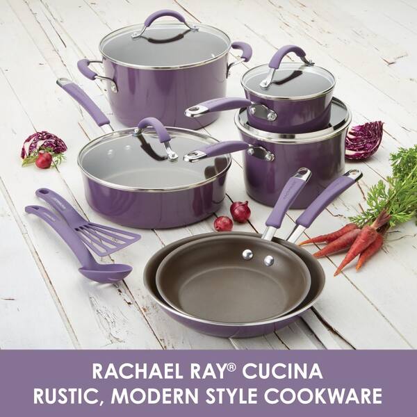 Rachael Ray Cucina 12 Piece Aluminum Nonstick Cookware Set In Lavender 16783 The Home Depot