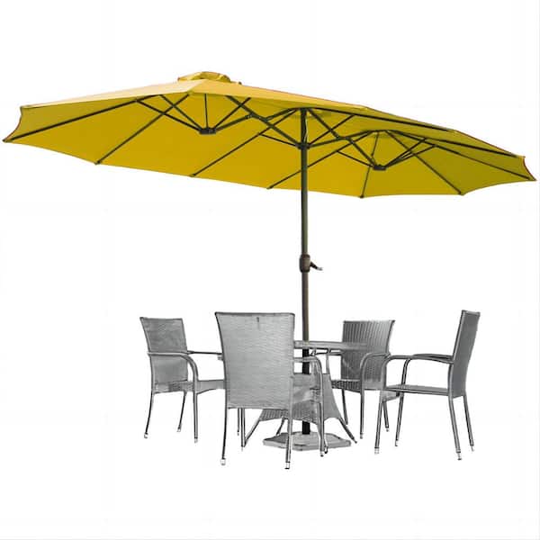 Outdoor 15 ft. Steel Market Patio Umbrella Double-Sided Twin Patio Umbrella with Crank in Yellow