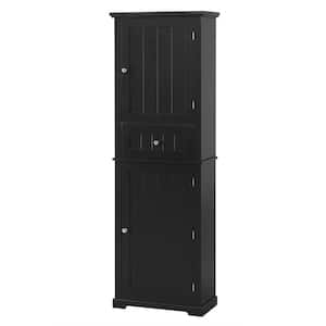 22 in. W x 11 in. D x 68 in. H Black Wood Freestanding Linen Cabinet with Adjustable Shelf and Drawer in Black