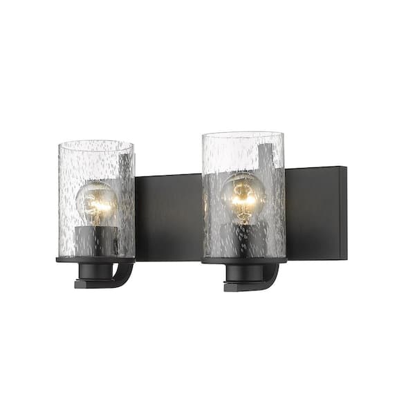 Unbranded Beckett 16 in. 2-Light Matte Black Vanity Light with Glass Shade