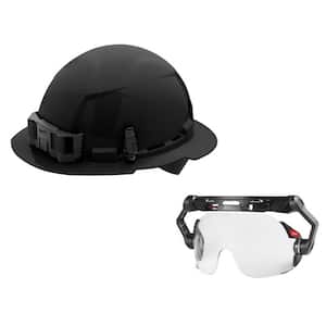 BOLT Black Type 1 Class E Full Brim Non Vented Hard Hat w/4 Point Ratcheting Suspension W/BOLT Clear Dual Coat Eye Visor