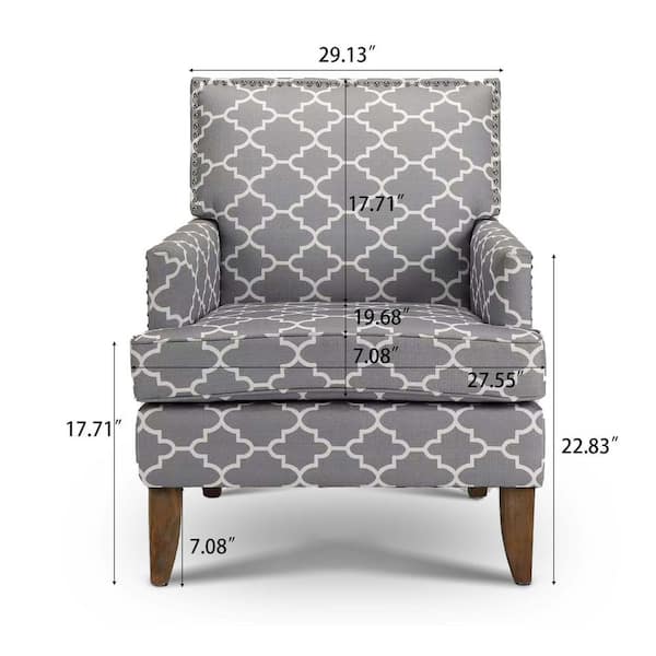 White Gray Mix Fabric Accent Chair with Wood Leg