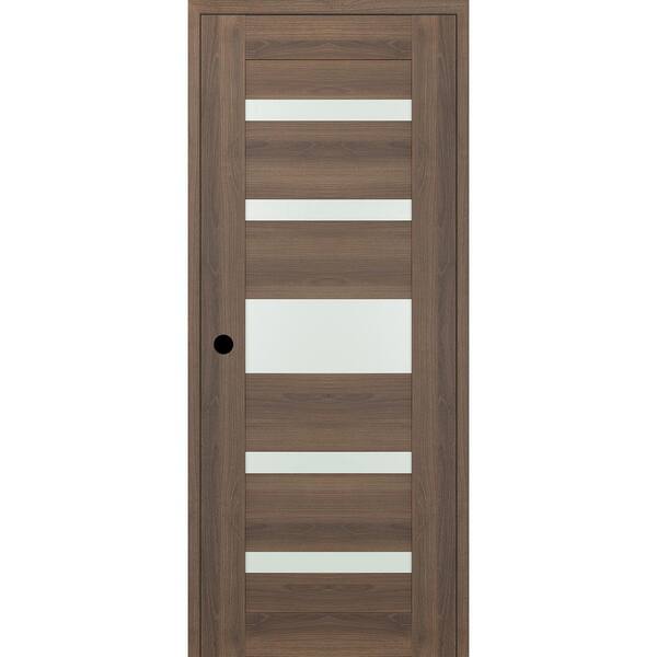 Belldinni Vona 07-05 DIY-Friendly 36 in. x 80 in. Right-Hand Frosted Glass Pecan Nutwood Wood Composite Single Swing Interior Door