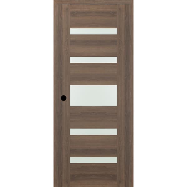 Vona 07-05 DIY-Friendly 30 in. x 80 in. Right-Hand Frosted Glass Pecan Nutwood Wood Composite Single Swing Interior Door