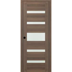 Vona 07-05 DIY-Friendly 24"x84" Right-Hand Frosted Glass Pecan Nutwood Wood Composite Single Prehung Interior Door