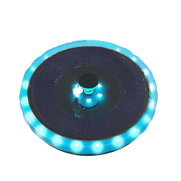 Solar Bird Bath Fountain 12in. 7.8in. Color Change Matte Panel Floating Fountain with 8 Nozzles for Bird Bath Garden