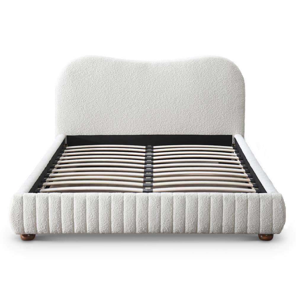 Norward Cream White Solid Wood Frame Queen Size Platform Bed