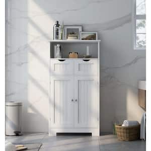 Modern Freestanding 23.62 in. W x 11.81 in. D x 42.72 in. H White Linen Cabinet with 2 Doors, 2 Drawers for Bathroom