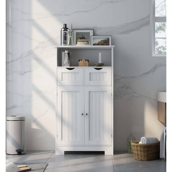 Unbranded Modern Freestanding 23.62 in. W x 11.81 in. D x 42.72 in. H White Linen Cabinet with 2 Doors, 2 Drawers for Bathroom