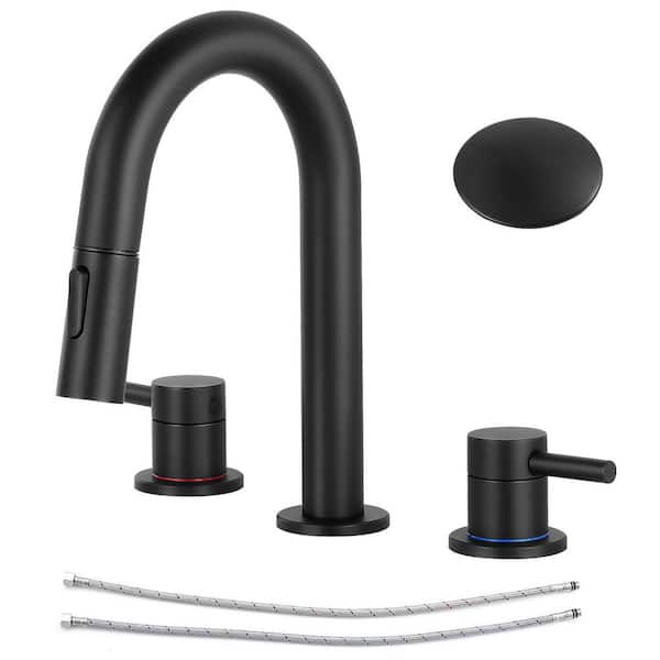 Double handle 8 in. Widespread Bathroom Faucet 3-Hole Bathroom Sink Faucet in Matte Black