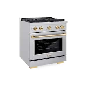 Autograph Edition 30 in. 4-Burner Freestanding Gas Range and Convection Oven in Stainless Steel and Polished Gold