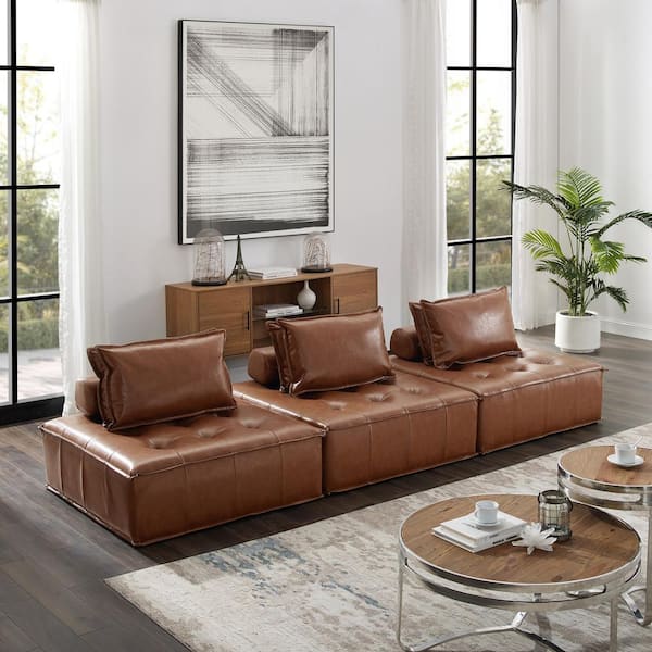 Lucky-Angel CUBE 1 Piece Cognac Faux Leather Modular Square