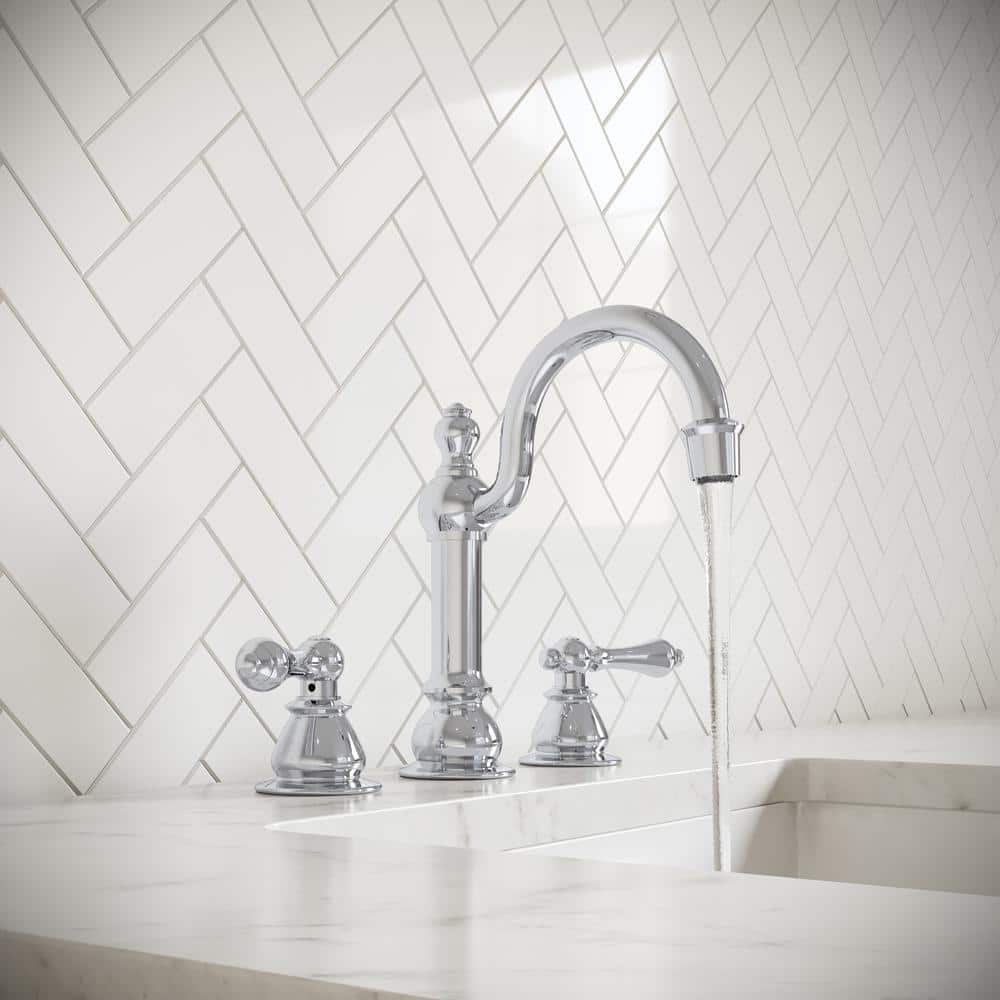Classic 20th Century Chrome Widespread Lavatory Faucet with Metal Lever Handles