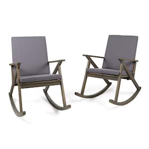 Gus Gray Wood Patio Outdoor Rocking Chairs with Gray Cushions (2-Pack)