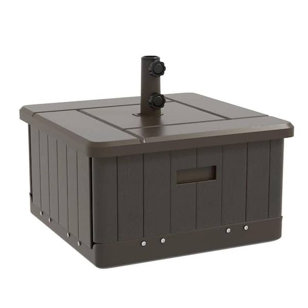 3-in-1 Outdoor Patio Umbrella Base Duty Rolling Base with Planter Side Table, 175lbs Capacity, Fits 1.5-2" Poles, Brown