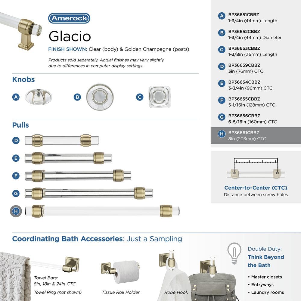 Glacio 8" Clear and Golden Champagne Modern Bar Pull