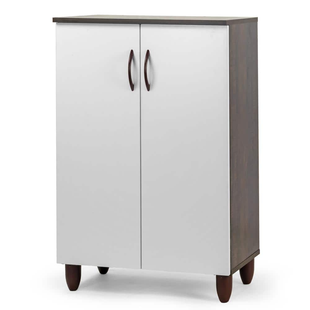 Anthea White and Wenge Particle Board Shoe Cabinet with Four Shelves