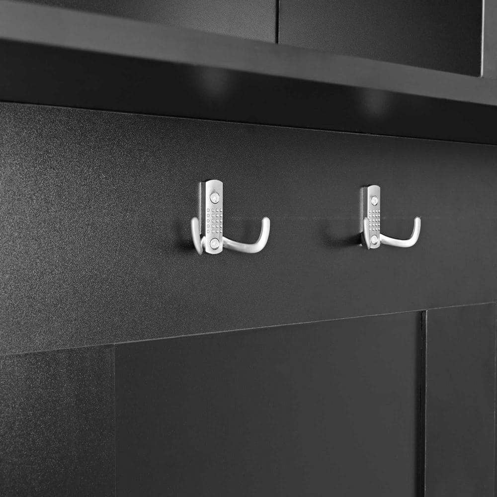 Black MDF Hall Tree with Storage and Hooks