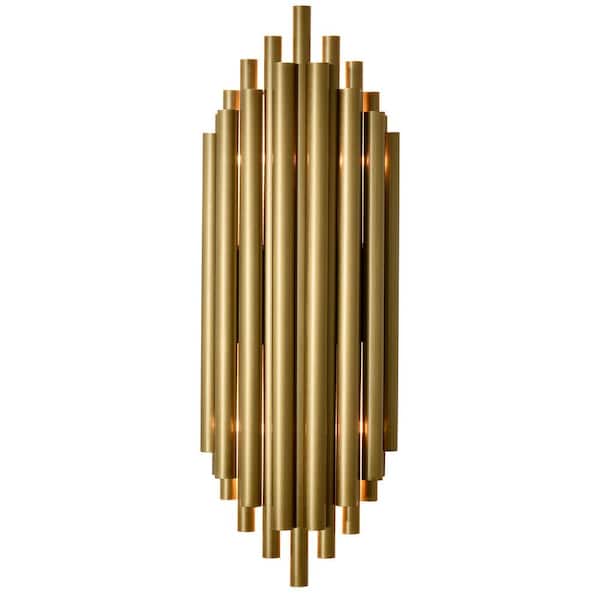 CLAXY 10 in. 2-Light Brass Modern Wall Sconce with Standard Shade