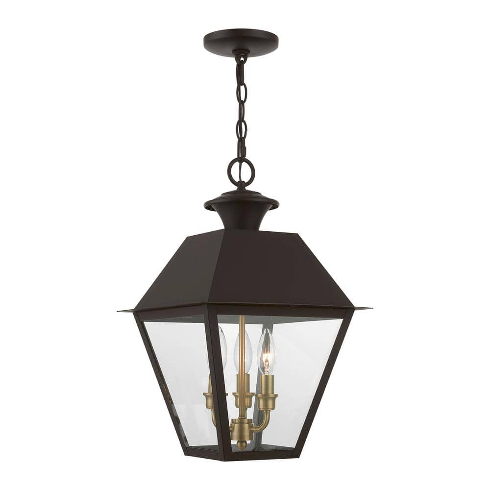 Helmsdale 19 in. 3-Light Bronze Dimmable Outdoor Pendant Light with Clear Glass and No Bulbs Included price history on PriceWatchPro