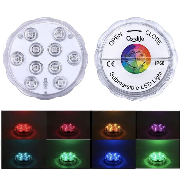 Adrinfly - Submersible Integrated LED Lights Remote Control Battery Powered, RGB Multi Color Changing, 2-Pack
