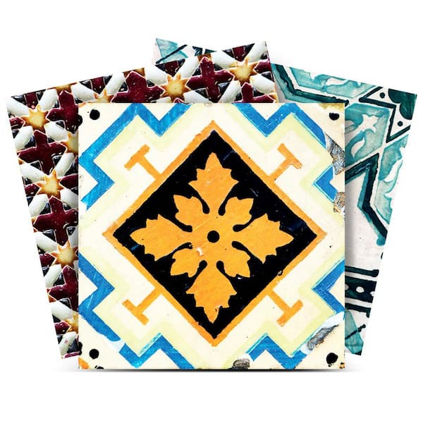 Yellow, Blue, Black V4 8 in. x 8 in. Vinyl Peel and Stick Tile (24-Tiles, 10.67 sq. ft. /pack)