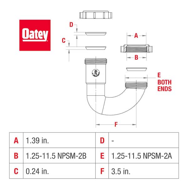 Oatey 1-1/4 in. White Plastic Sink Drain J-Bend P- Trap HDC9650BG