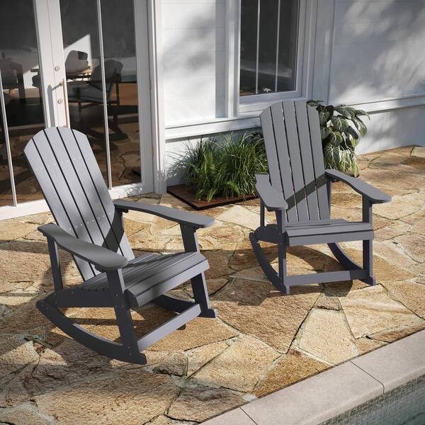 TAYLOR + LOGAN Gray Plastic Outdoor Rocking Chair (Set of 2) RO