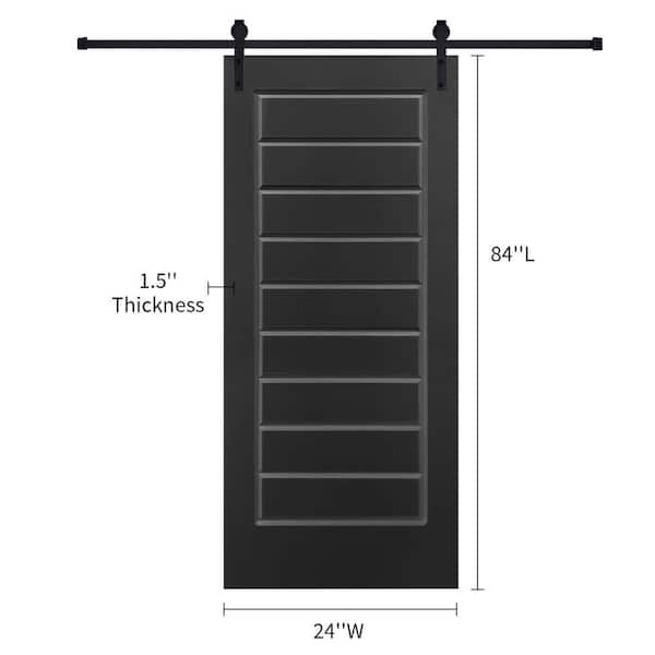 AIOPOP HOME Modern Eight Panel 24 in. x 84 in. MDF Black Barn Sliding Door With Hardware kit