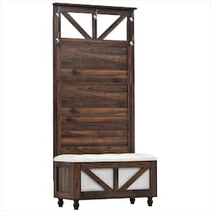 31.5 in. W Tiger Hall Tree with 5 Hooks, Coat Hanger, Entryway Bench, Storage Bench