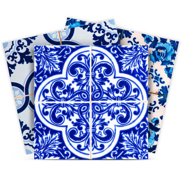 MI ALMA Blue and White H76 6 in. x 6 in. Vinyl Peel and Stick Tile (24 Tiles, 6 sq. ft. /pack)