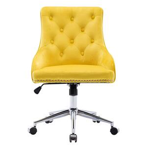 Yellow Velvet Seat OfficeChairwith Non-Adjustable Arms