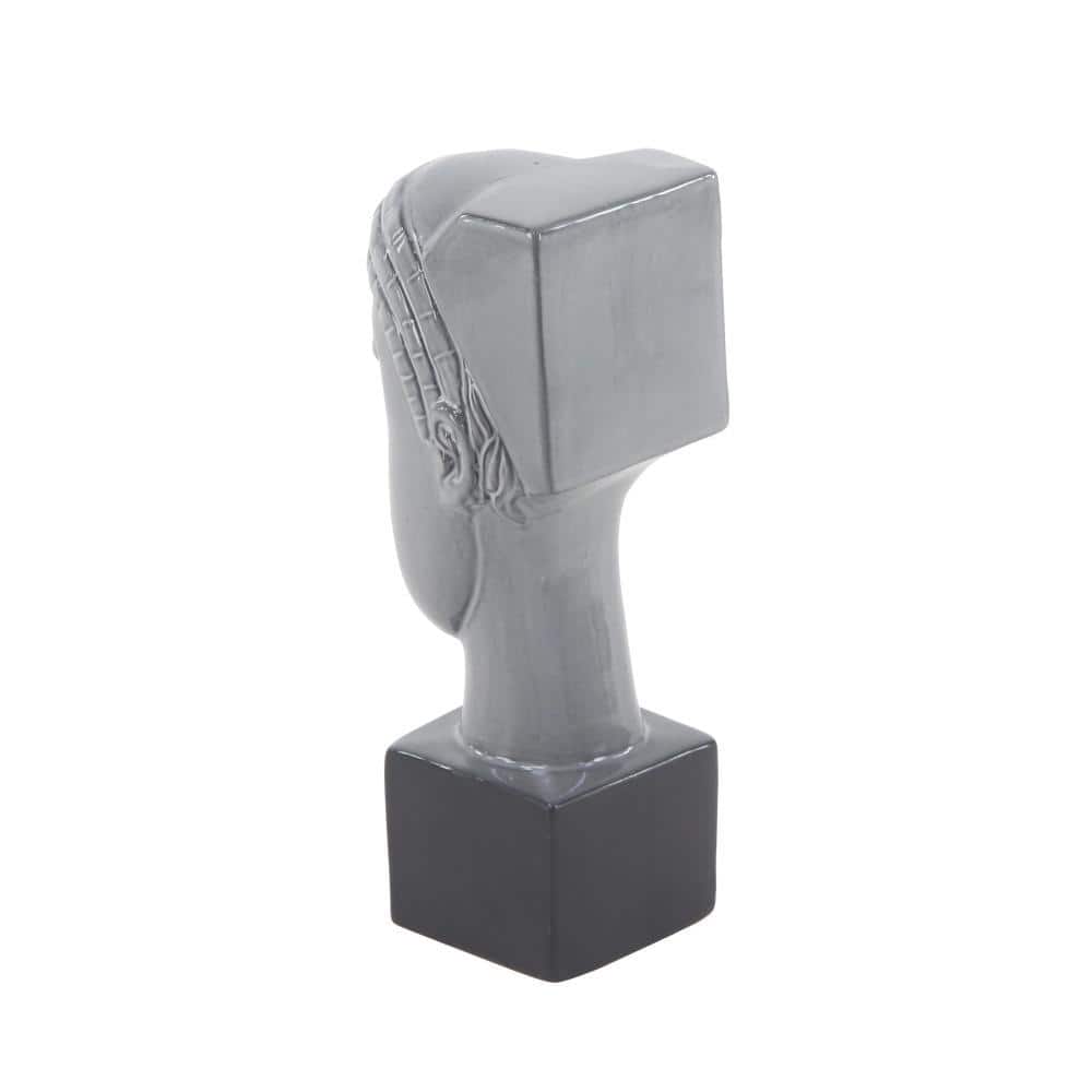 Gray Ceramic Woman Head Sculpture with Painted Finish