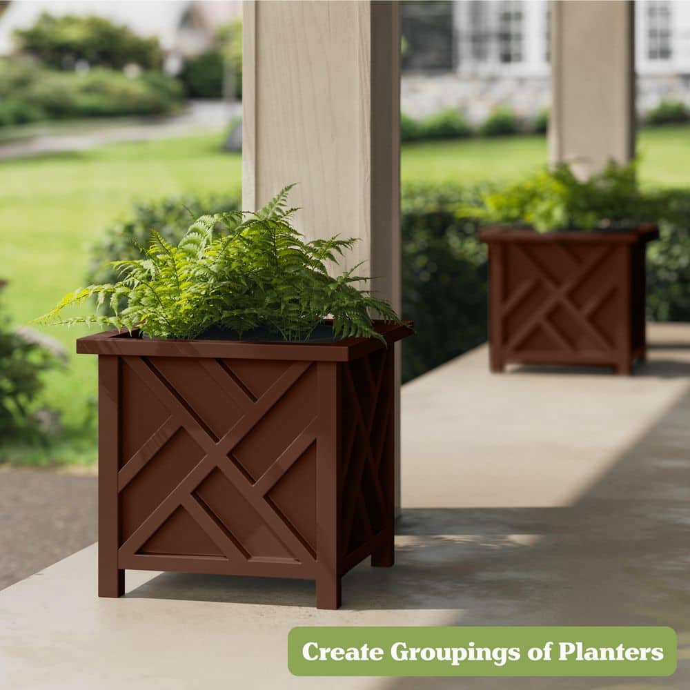 15.5-Inch Brown Polypropylene Lattice Design Planter Box