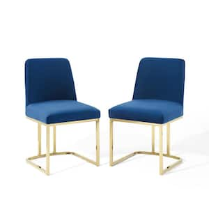 Amplify Navy Velvet Sled Base Dining Chairs (Set of 2)