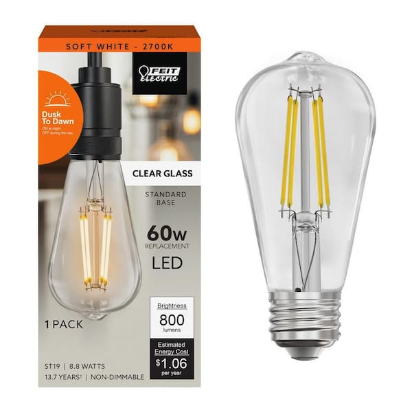 60-Watt Equivalent ST19 Straight Filament Dusk to Dawn Clear Glass E26 Vintage Edison LED Light Bulb, Soft White