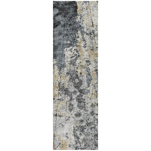 Dream Shag Premium Machine Washable Abstract ADS68 Black 2 ft. x 7 ft. Runner Rug