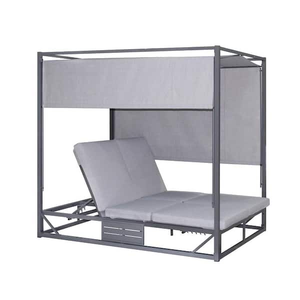 Aluminum Outdoor Gray Rectangular Patio Day Bed with Cushions