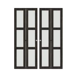 60 in. x 80 in. (Double 30 in. W Doors) Frosted Glass, Solid Core, Gray Brown, MDF, 3-Lite Bi-Fold Door with Hardware