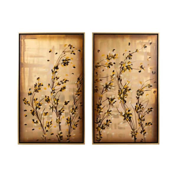 2-Piece Gold Framed Hand Painted Wildflowers Art Print 51 in. x 71 in.