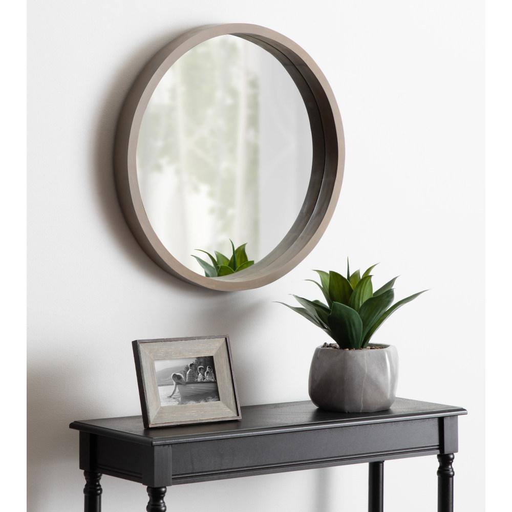 22" Gray Round Wood Frame Wall Mirror