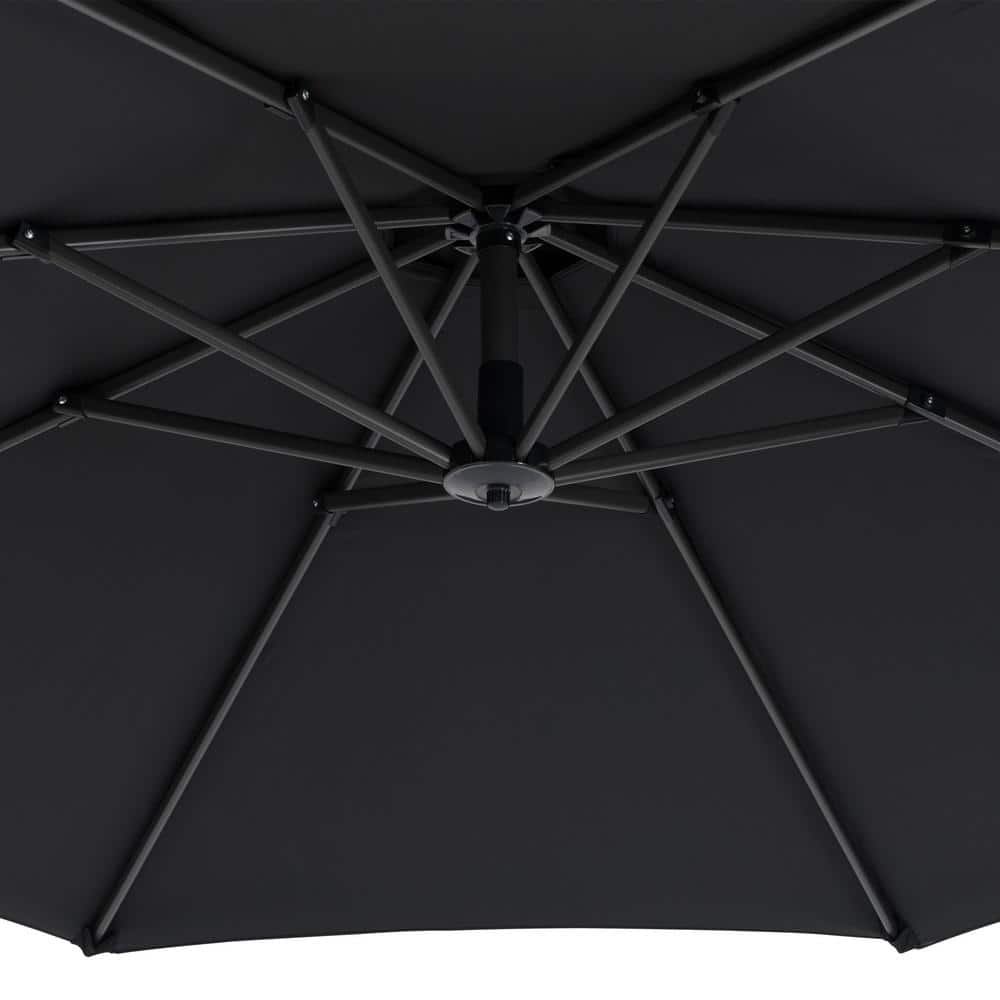 9.5 ft Black Polyester Cantilever Patio Umbrella with Aluminum Pole