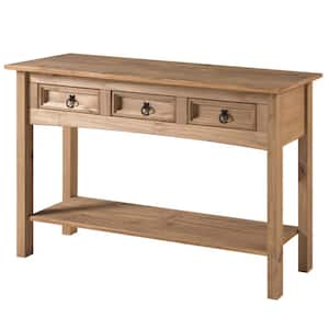 Classic Cottage Series 48 in. Antique Brown Rectangle Wood Pine Console Table with 3 Drawers