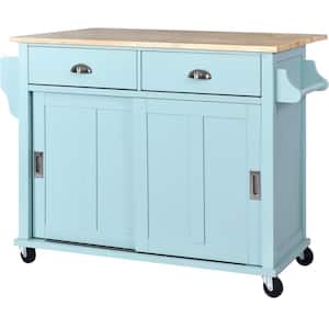 Mint Green Wood 52.2 in. Kitchen Island with Storage Cabinet and 2-Drawers