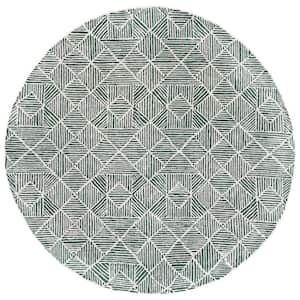 Abstract Dark Green/Ivory 6 ft. x 6 ft. Diamond Geometric Round Area Rug