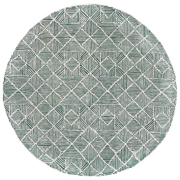 Abstract 8 ft. x 8 ft. Round Dark Green/Ivory Diamond Geometric Area Rug