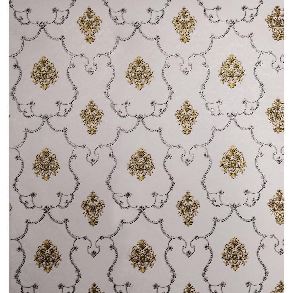 Stylized Flowers Off-White, Golden Vinyl Strippable Roll (Covers 35.5 sq. f