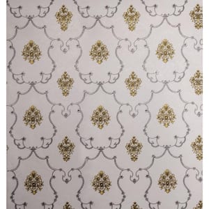 Stylized Flowers Off-White, Golden Vinyl Strippable Roll (Covers 35.5 sq. ft.)